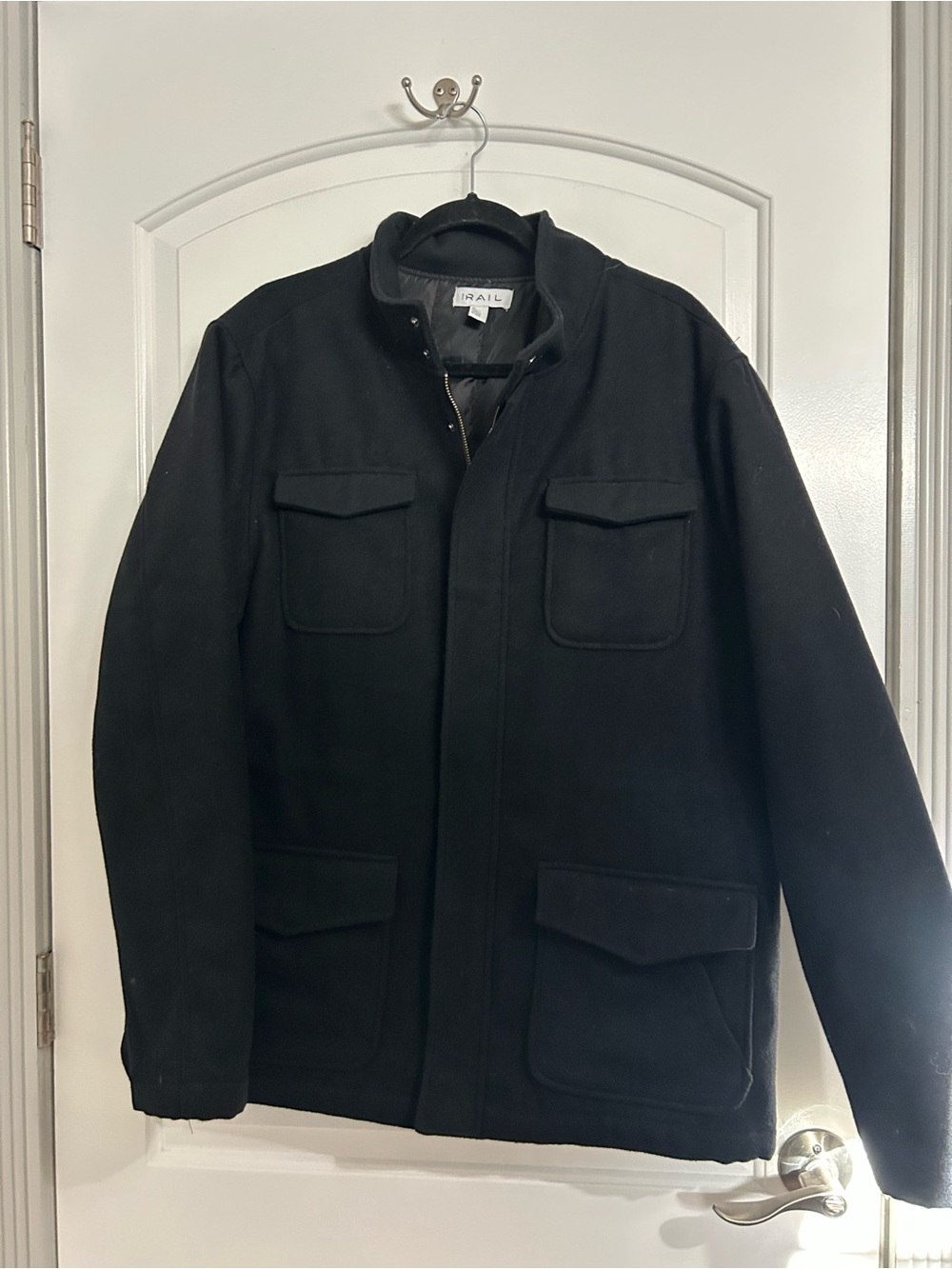 The Rail Military Field Wool Blend Jacket Size XL Black Minimalist Chic Utility